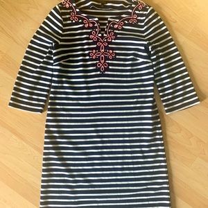 Talbots Striped 3/4 sleeve embellished shift dress M
